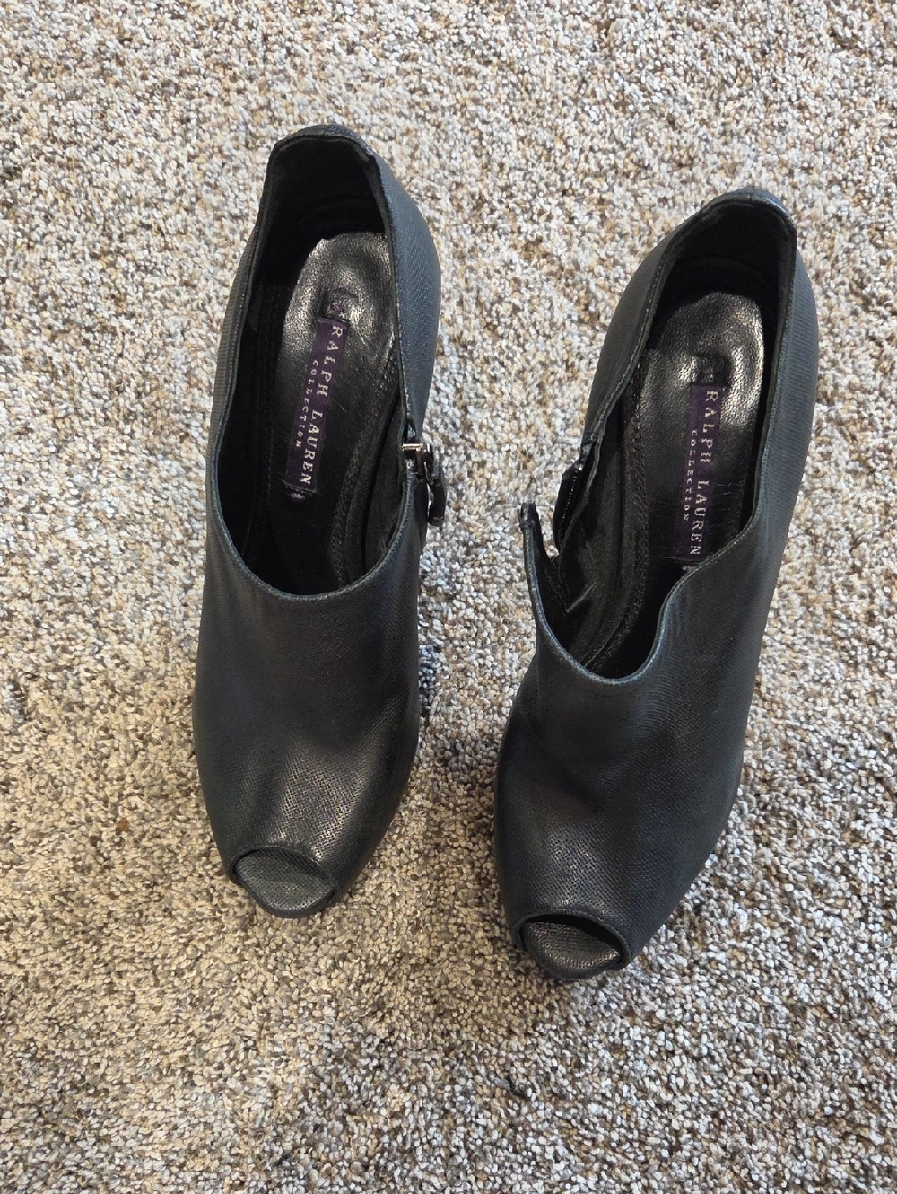 Ralph Lauren Black Peep-Toe Ankle Booties with Side Buckle